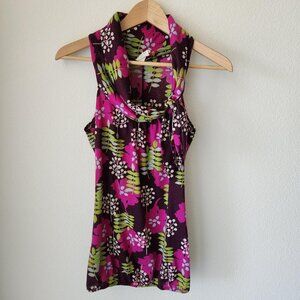 GIRL TALK y2k vintage pink purple green floral cowlneck top Sz S/M Made in USA
